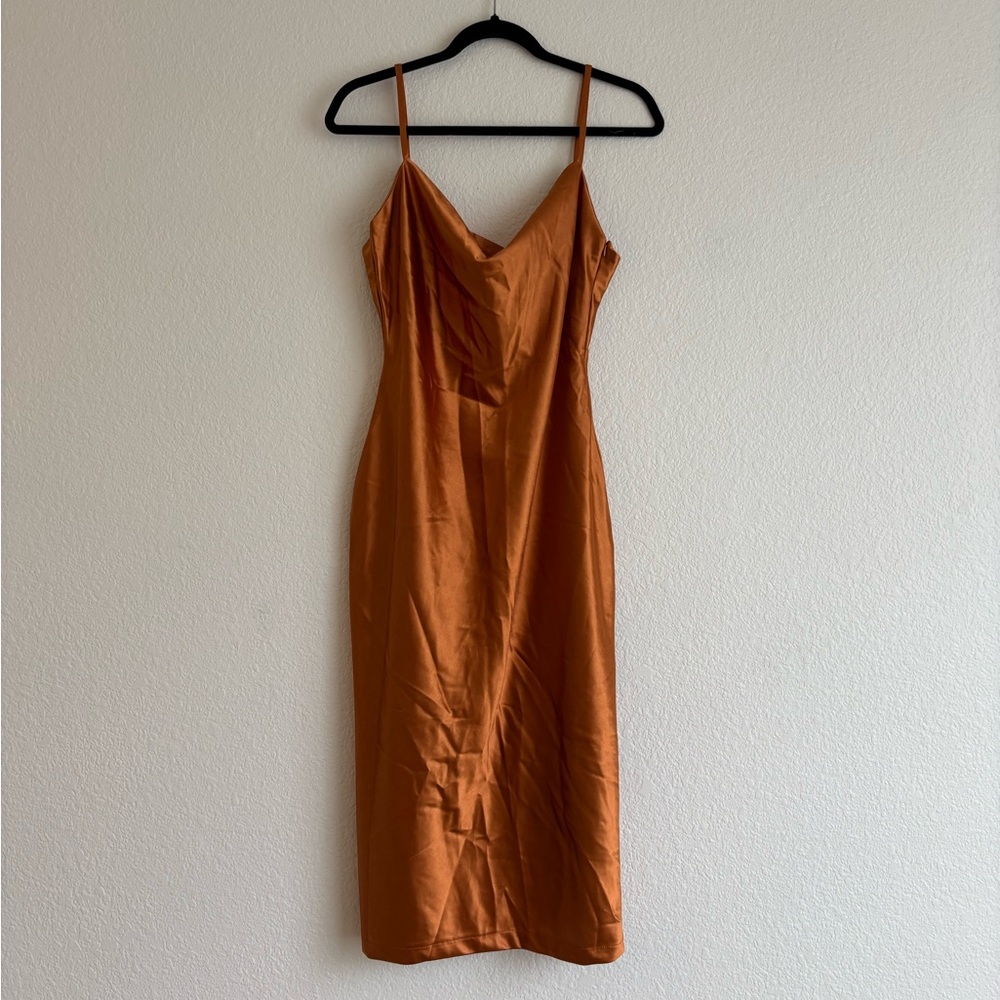 xxxiticat Rust Cowl Neck Midi Slip Dress